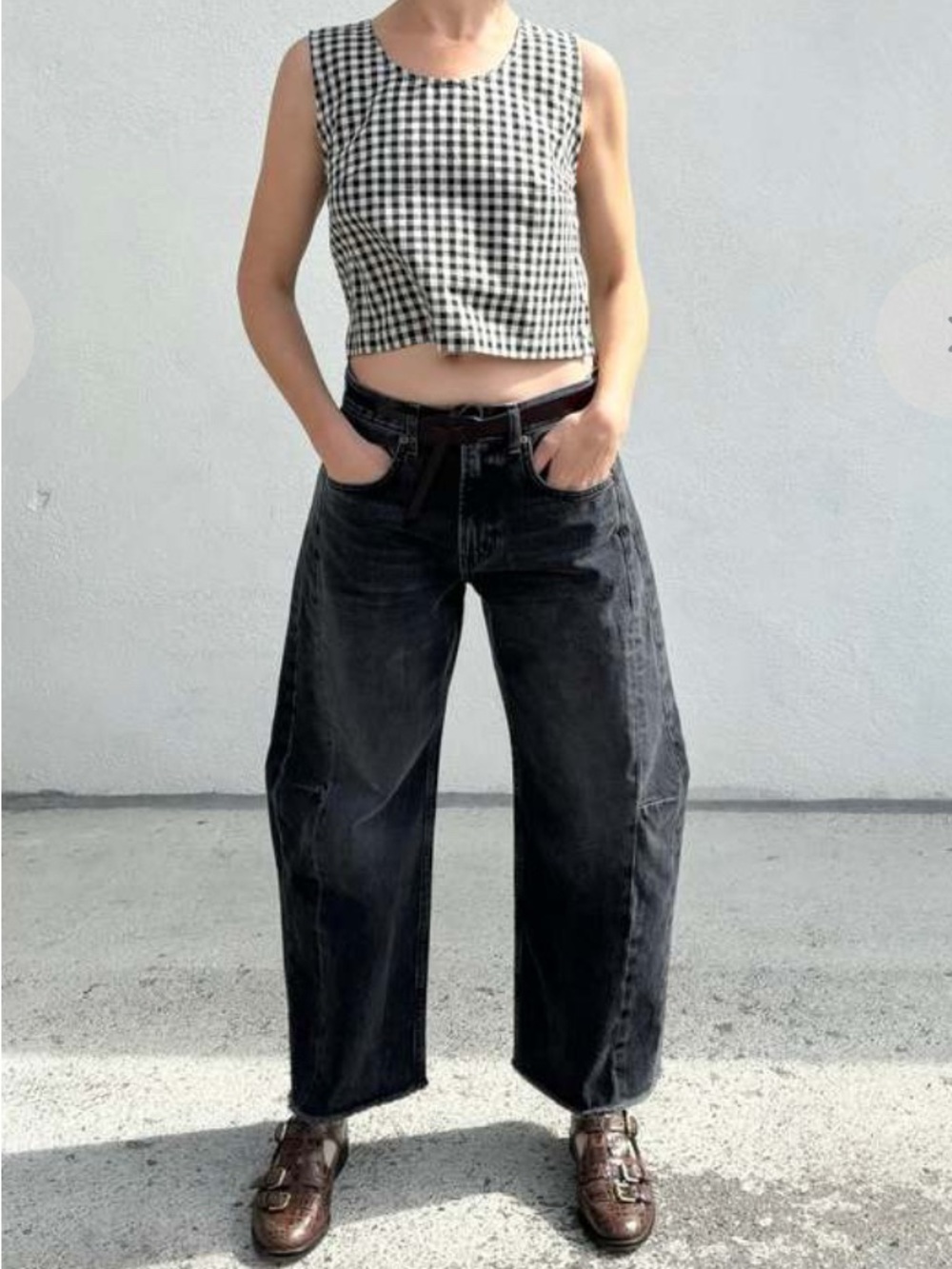 B Sides cropped black lasso jean